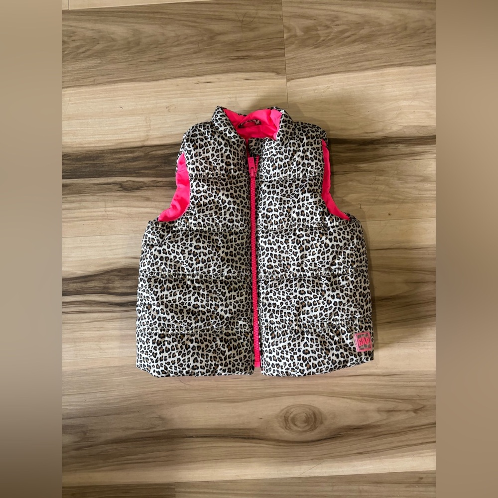 GAP Brown and Pink Leopard Print Vest with High Collar